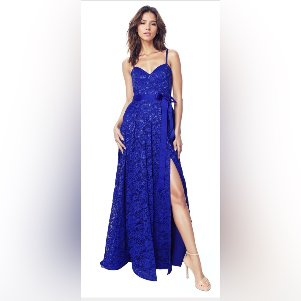 Rene Ruiz SWEETHEART LACE A-LINE GOWN WITH SIDE SLIT